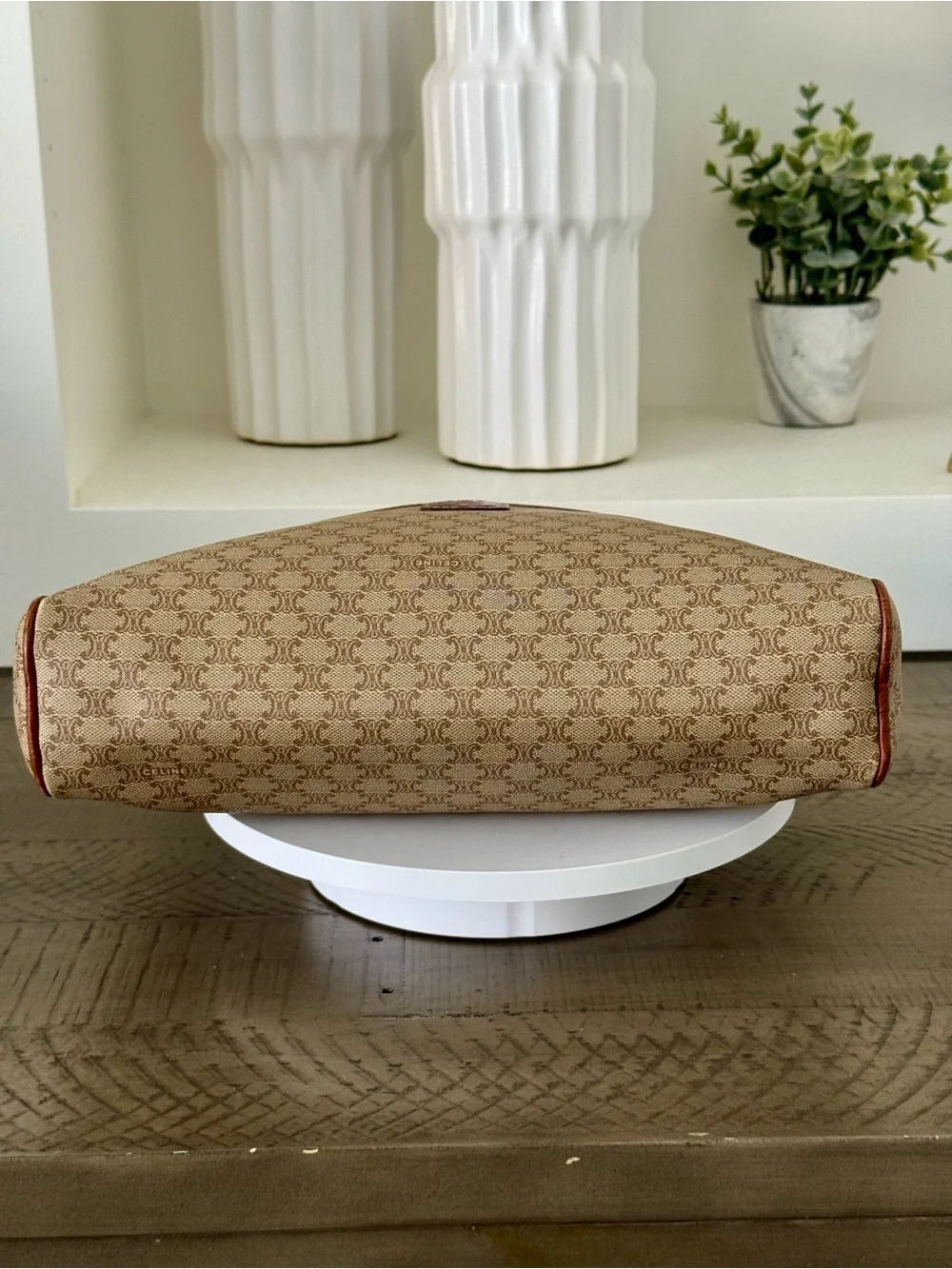 Celine Macadam Monogram Travel Pouch Cosmetic Case Clutch Beige Brown-Vintage